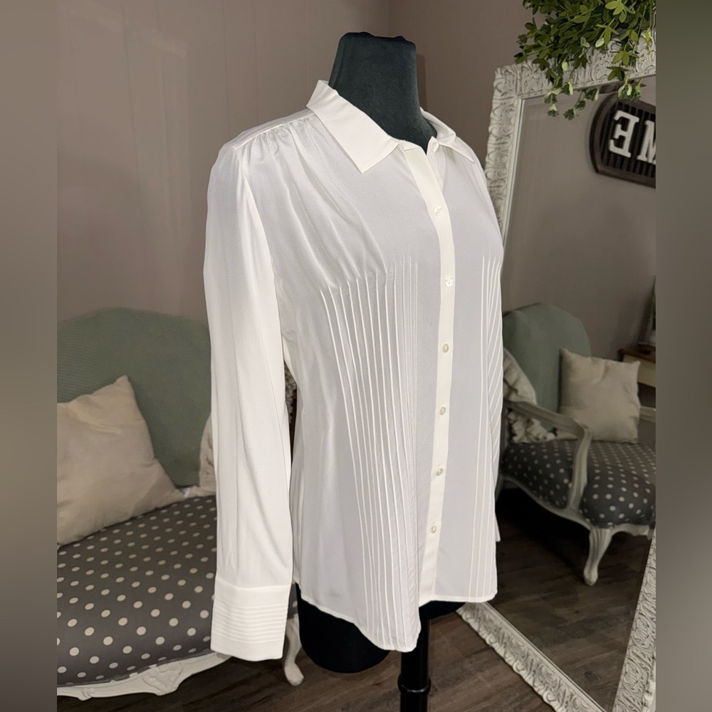 Pendleton • 100% Silk Pintuck Ivory Button Front … - image 12